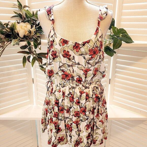 FREE PEOPLE DEAR YOU BACK LESS RUFFLE FLORAL ORANGE GREEN SIZE MED - Picture 2 of 9